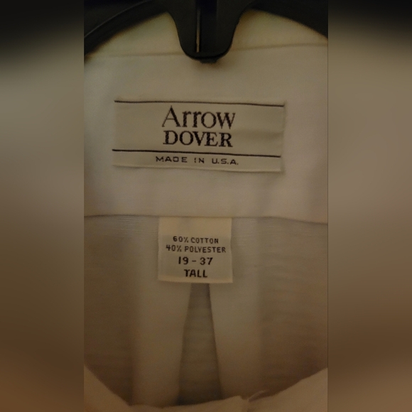 Arrow Dover 19-37 Tall White Button Up Shirt Long Sleeve Collared - Picture 4 of 6